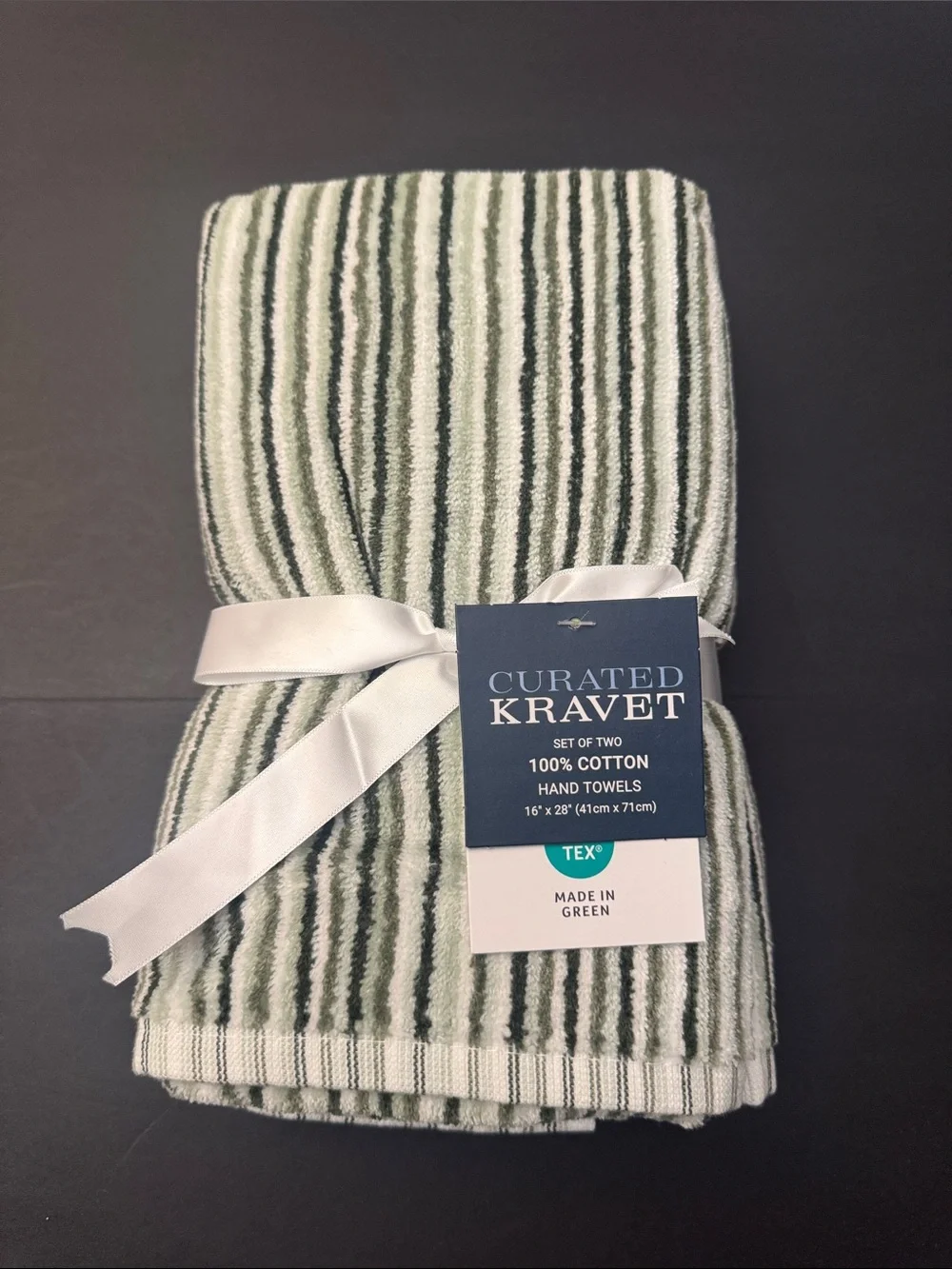 8pc CURATED KRAVET 100% Cotton Green/White Striped Bath Towel Set - Logan